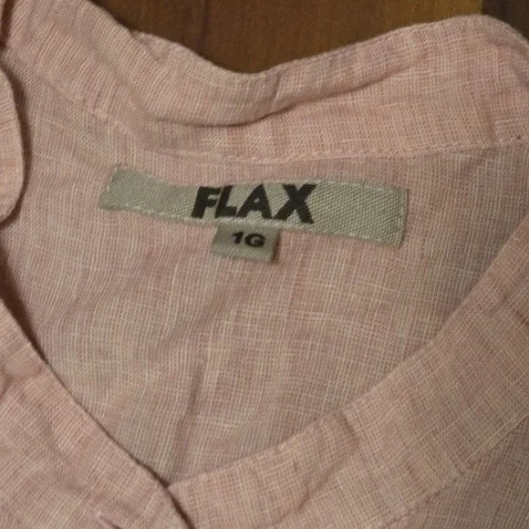 FLAX Linen Tunic Top Womens 1G Dusty Pink Button Down Mandarin Collar 3/4 Sleeve - Picture 2 of 8